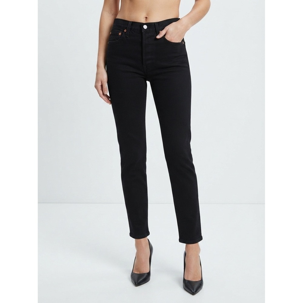 EUC RE/DONE Originals High Rise Ankle Crop Button Fly Skinny Jeans Black 25
